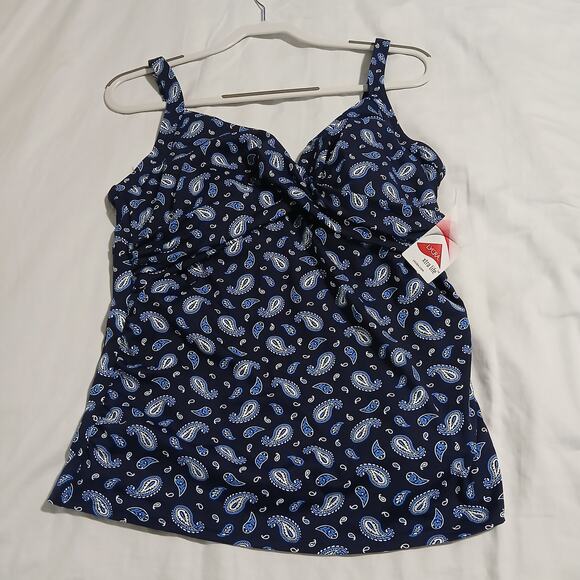 NWT Lands' End 14 Lycra xtra life swim top built in bra stay put lining navy - Picture 2 of 13